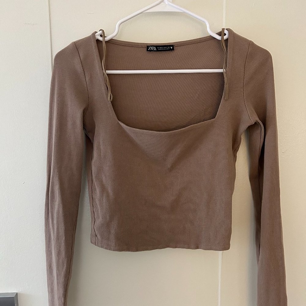 Zara Square Neck Brown Long Sleeve